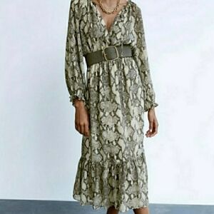 Zara Snakeskin Long Sleeve  Midi Dress NWT